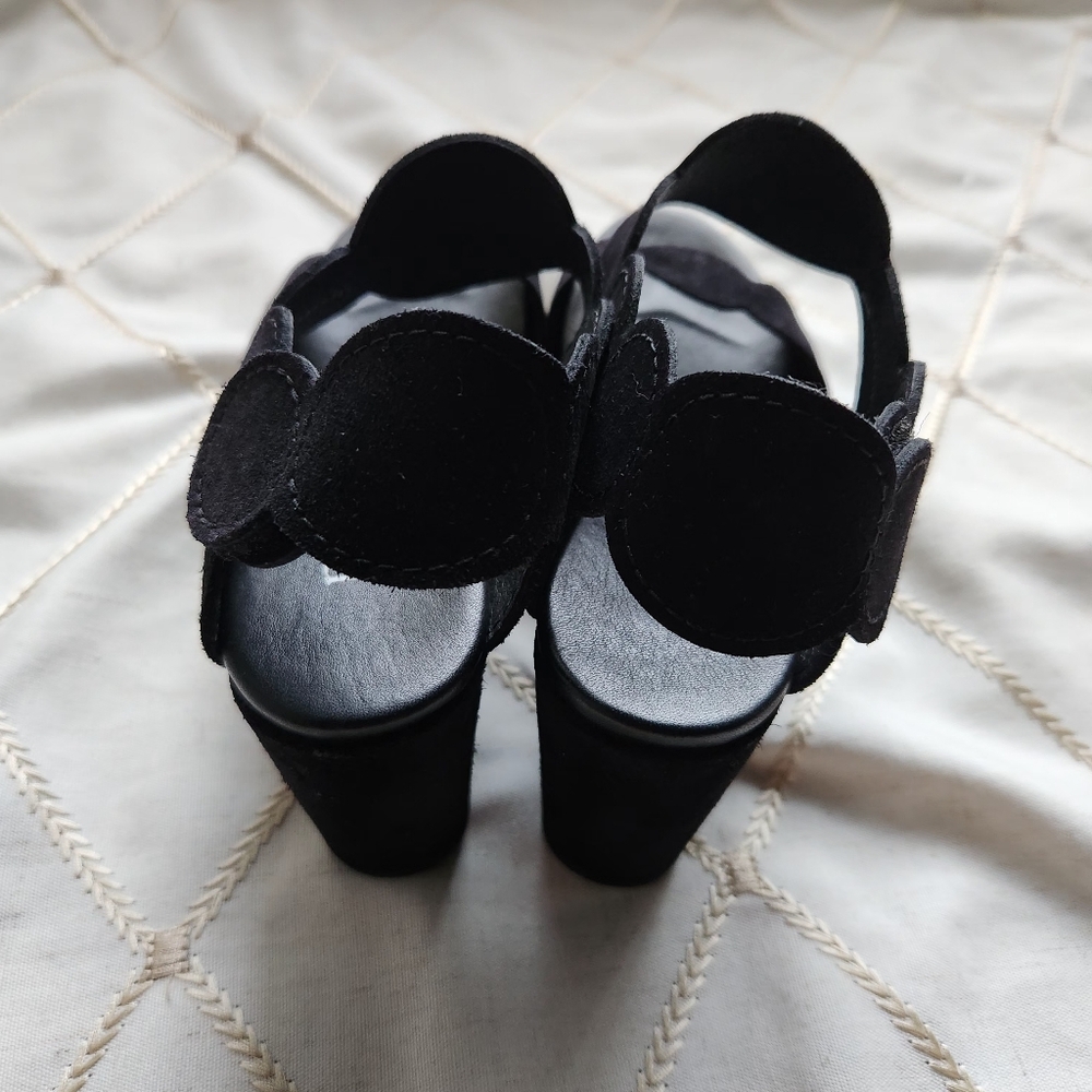 Pedro Garcia Black Suede Scalloped Dyane Wedge Sandals  36.5 - Picture 4 of 7